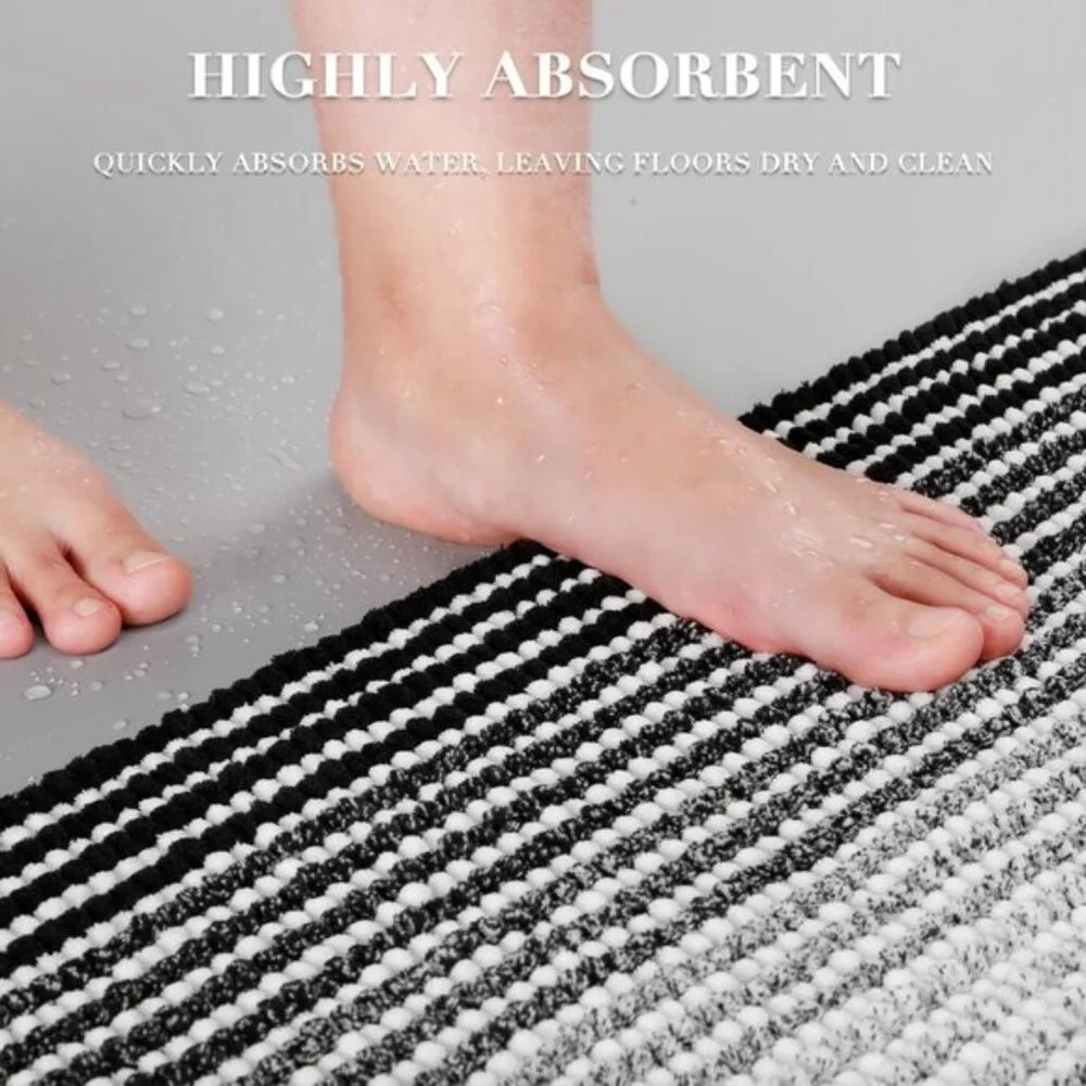 New 2Pcs Bathroom Rug Set, Soft Absorbent Non-Slip Chenille Mats - Black